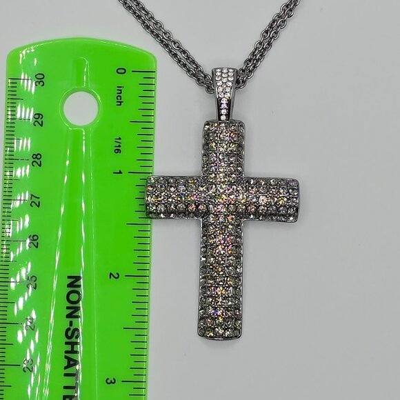 Silver Crystal-Encrusted Cross Necklace - Picture 4 of 6